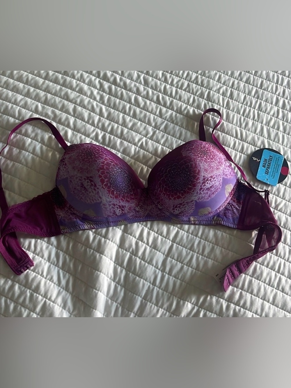 36B • Wire Free lightly padded Bra • purple floral Clovia